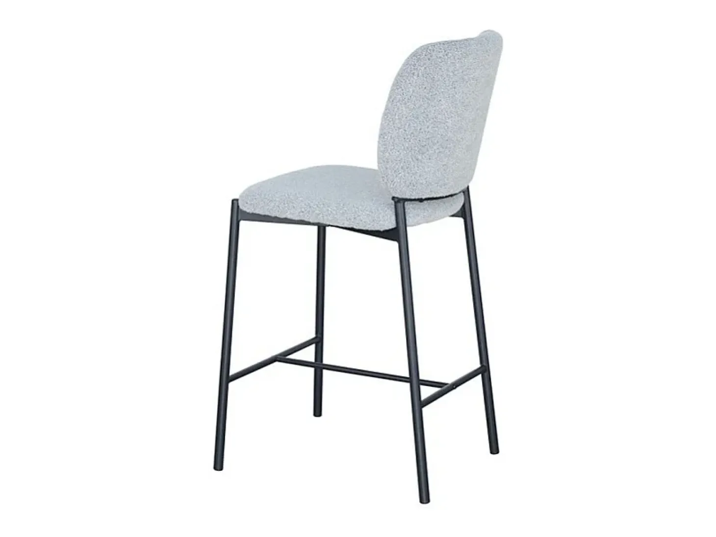 Cadeira de balcão RITA – Tecido cinza claro – Pés de metal preto – Altura 99 cm – Estilo design/industrial
