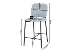 Cadeira de balcão RITA – Tecido cinza claro – Pés de metal preto – Altura 99 cm – Estilo design/industrial