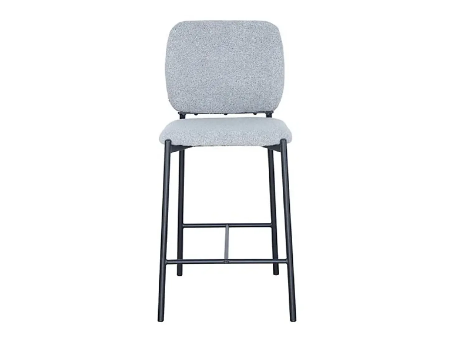 Cadeira de balcão RITA – Tecido cinza claro – Pés de metal preto – Altura 99 cm – Estilo design/industrial