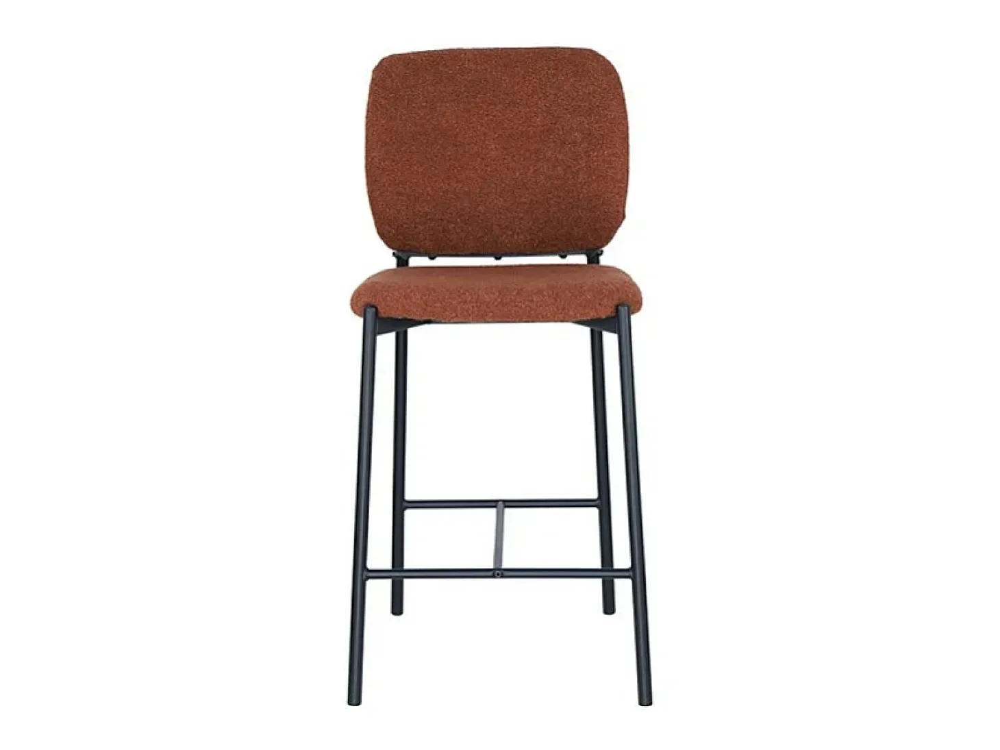 Cadeira de balcão RITA – Tecido marrom ferrugem – Pés de metal preto – Altura 99 cm – Estilo design/industrial