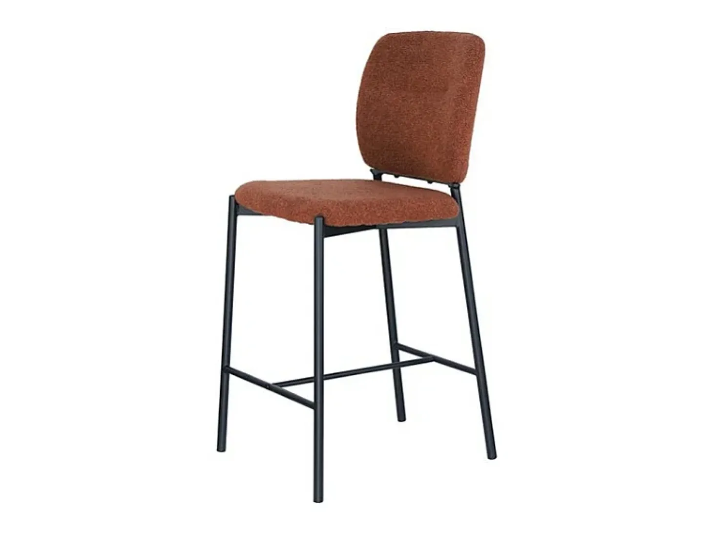 Cadeira de balcão RITA – Tecido marrom ferrugem – Pés de metal preto – Altura 99 cm – Estilo design/industrial