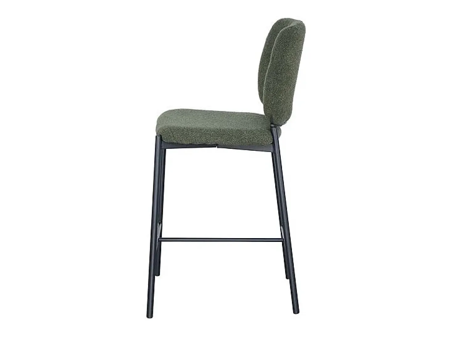 Cadeira de balcão RITA – Tecido verde – Pés de metal preto – Altura 99 cm – Estilo design/industrial