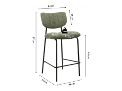 Cadeira de balcão VENTURA – Tecido verde sálvia – Pés em metal preto – Altura 97 cm – Estilo design/industrial