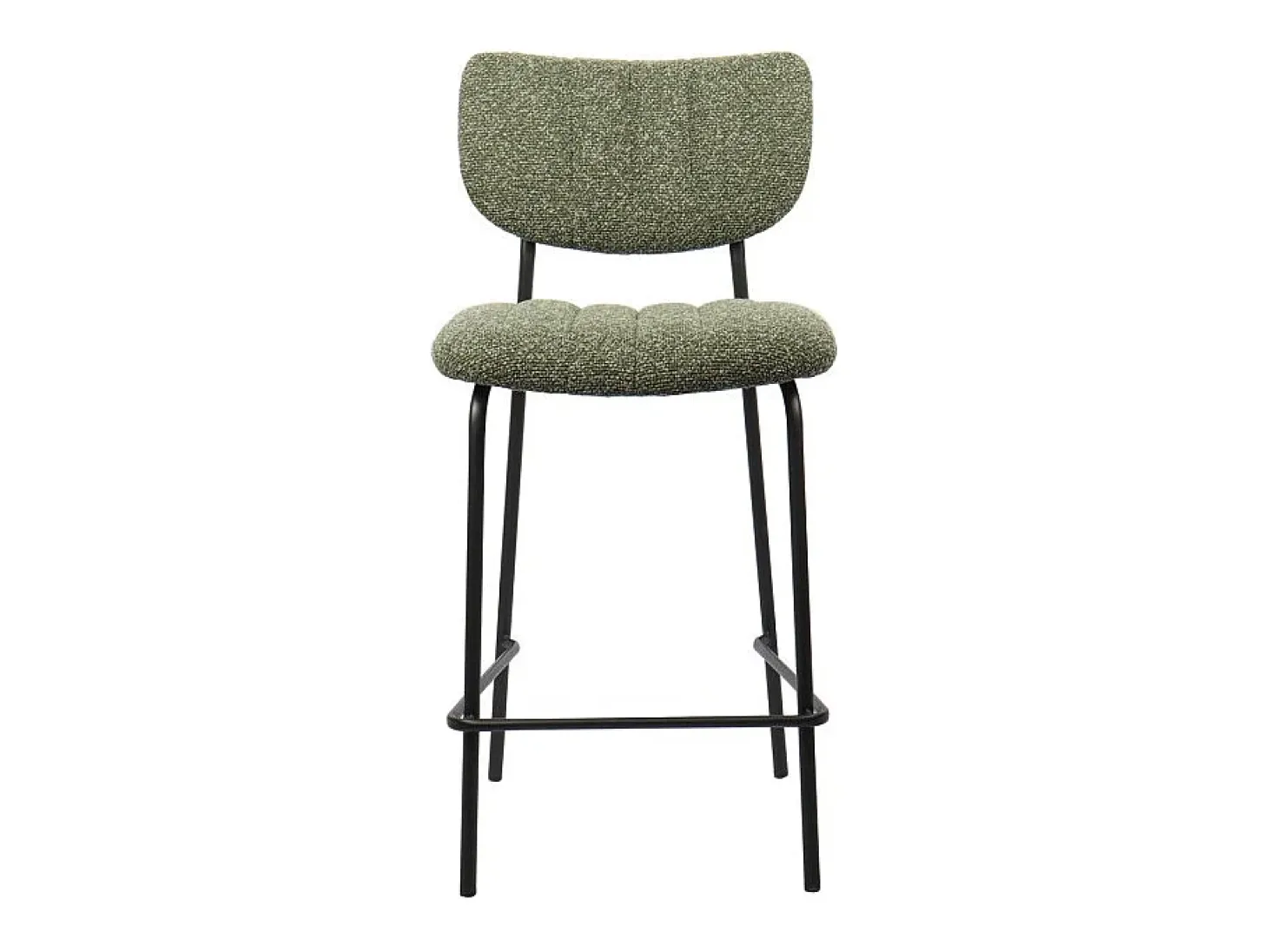 Cadeira de balcão VENTURA – Tecido verde sálvia – Pés em metal preto – Altura 97 cm – Estilo design/industrial