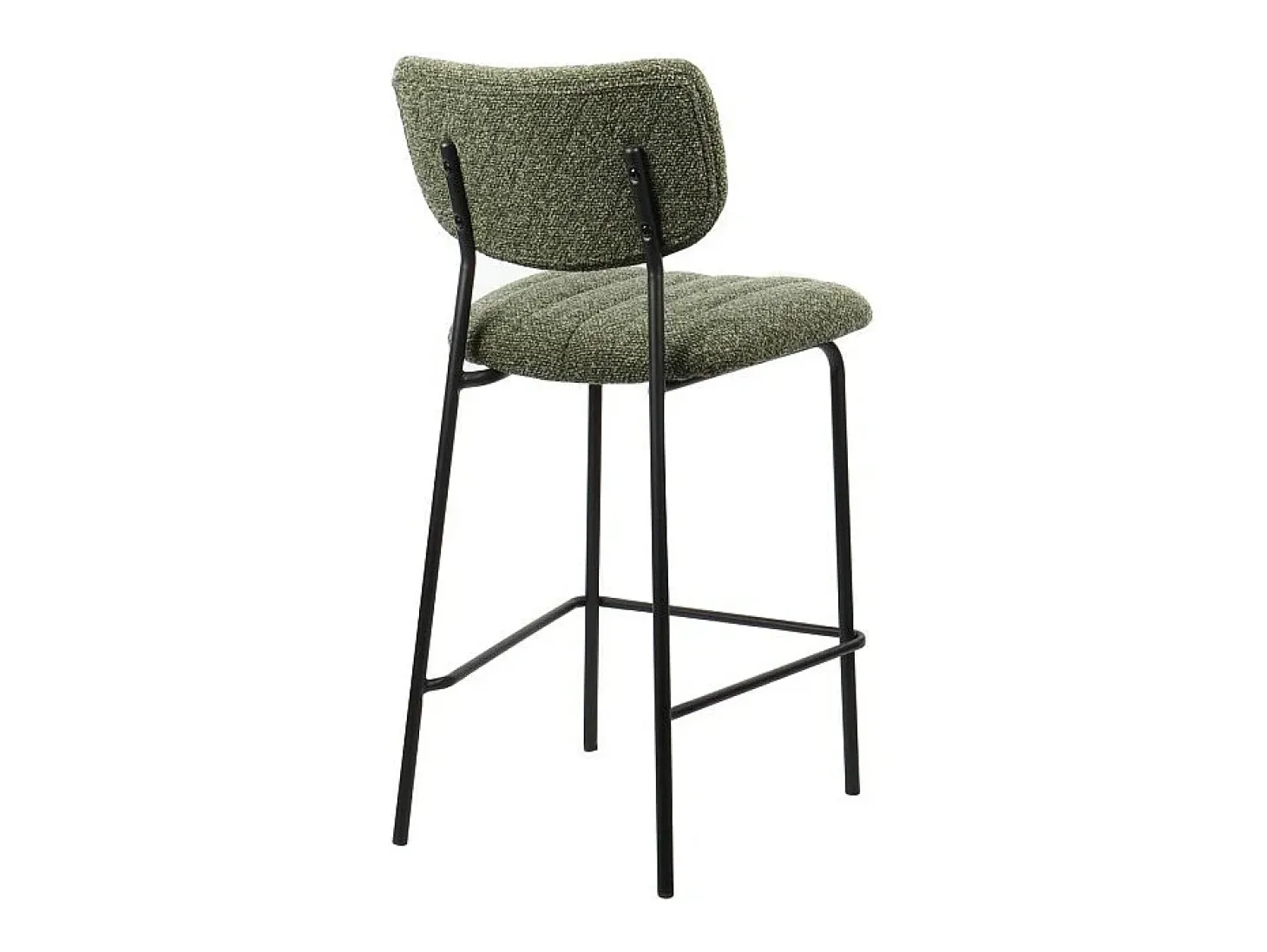 Cadeira de balcão VENTURA – Tecido verde sálvia – Pés em metal preto – Altura 97 cm – Estilo design/industrial