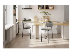 Cadeira de balcão VENTURA – Tecido cinza escuro – Pés de metal preto – Altura 97 cm – Estilo design/industrial