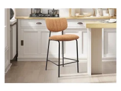 Cadeira de balcão VENTURA – Tecido laranja – Pés de metal preto – Altura 97 cm – Estilo design/industrial