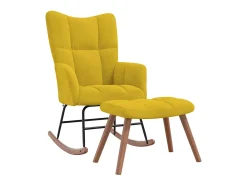 Cadeira de baloiçar com banco veludo amarelo mostarda