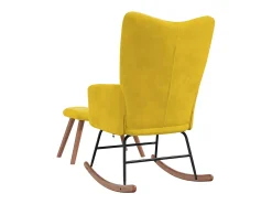 Cadeira de baloiçar com banco veludo amarelo mostarda