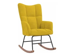 Cadeira de baloiçar com banco veludo amarelo mostarda