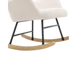 Cadeira de baloiço - cadeira de relaxamento para sala - almofadada com peluche Teddy - com apoio de cabeça e apoio para os pés - base em madeira - branca
