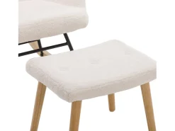 Cadeira de baloiço - cadeira de relaxamento para sala - almofadada com peluche Teddy - com apoio de cabeça e apoio para os pés - base em madeira - branca