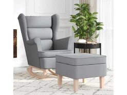 Cadeira de baloiço | Poltrona | Cadeira Relax com banco p/ pés tecido cinzento-claro SHL960428