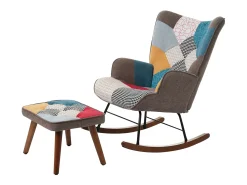 Cadeira de baloiço com apoio para os pés - com padrão de patchwork colorido - Multicolor
