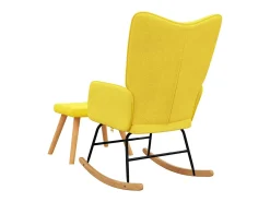 Cadeira de baloiço com banco tecido amarelo mostarda