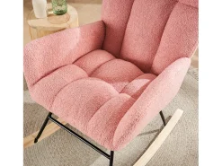 Cadeira de baloiço com encosto alto e apoios de braços - Cadeira de baloiço em tecido Teddy rosa