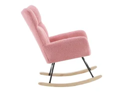Cadeira de baloiço com encosto alto e apoios de braços - Cadeira de baloiço em tecido Teddy rosa