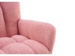 Cadeira de baloiço com encosto alto e apoios de braços - Cadeira de baloiço em tecido Teddy rosa