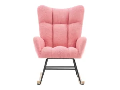 Cadeira de baloiço com encosto alto e apoios de braços - Cadeira de baloiço em tecido Teddy rosa