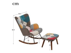 Cadeira de baloiço com patchwork multicolorido e apoio para os pés 69,5 x 50 x 88,5 cm