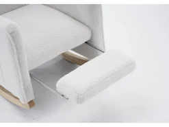 Cadeira de baloiço em tecido Teddy branco - Cadeira de baloiço com apoio para os pés