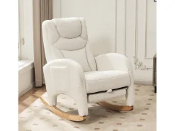 Cadeira de baloiço em tecido Teddy branco - Cadeira de baloiço com apoio para os pés