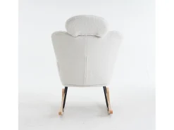 Cadeira de baloiço em tecido Teddy branco com apoio de cabeça, estrutura em metal preto 102x70x107cm