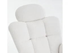 Cadeira de baloiço em tecido Teddy branco com apoio de cabeça, estrutura em metal preto 102x70x107cm