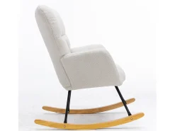 Cadeira de baloiço em tecido Teddy branco, estrutura em metal preto, base em madeira 89x70x95cm