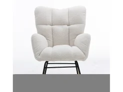 Cadeira de baloiço em tecido Teddy branco, estrutura em metal preto, base em madeira 89x70x95cm