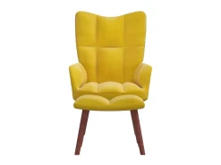 Cadeira de descanso com banco veludo amarelo mostarda PT590445