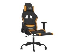Cadeira de gaming com apoio de pés tecido preto e laranja