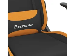 Cadeira de gaming com apoio de pés tecido preto e laranja