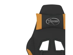Cadeira de gaming com apoio de pés tecido preto e laranja