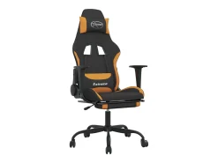 Cadeira de gaming com apoio de pés tecido preto e laranja