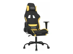 Cadeira de gaming com apoio para os pés tecido preto e amarelo