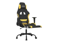 Cadeira de gaming com apoio para os pés tecido preto e amarelo