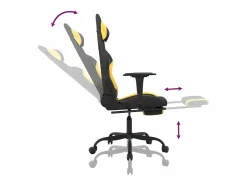 Cadeira de gaming com apoio para os pés tecido preto e amarelo