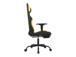 Cadeira de gaming com apoio de pés tecido preto e amarelo