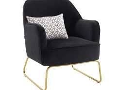 Cadeira decorativa com estofo em veludo preto