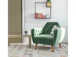 Cadeira decorativa com estofo em veludo verde claro