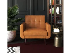 Cadeira decorativa em pele sintética camel