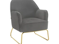 Cadeira decorativa estofada em veludo cinzento.