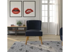 Cadeira decorativa estofada em linho azul-marinho