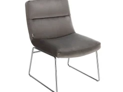 Cadeira decorativa estofada em veludo cinzento.