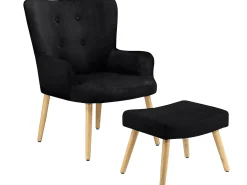 Cadeira decorativa estofada com banco de veludo preto