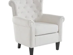 Cadeira decorativa estofada em tecido creme