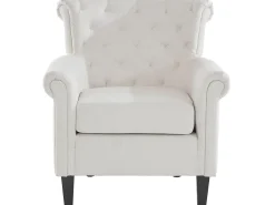 Cadeira decorativa estofada em tecido creme