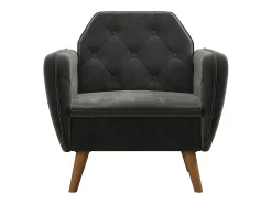 Cadeira decorativa estofada em veludo cinzento.