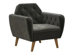Cadeira decorativa estofada em veludo cinzento.